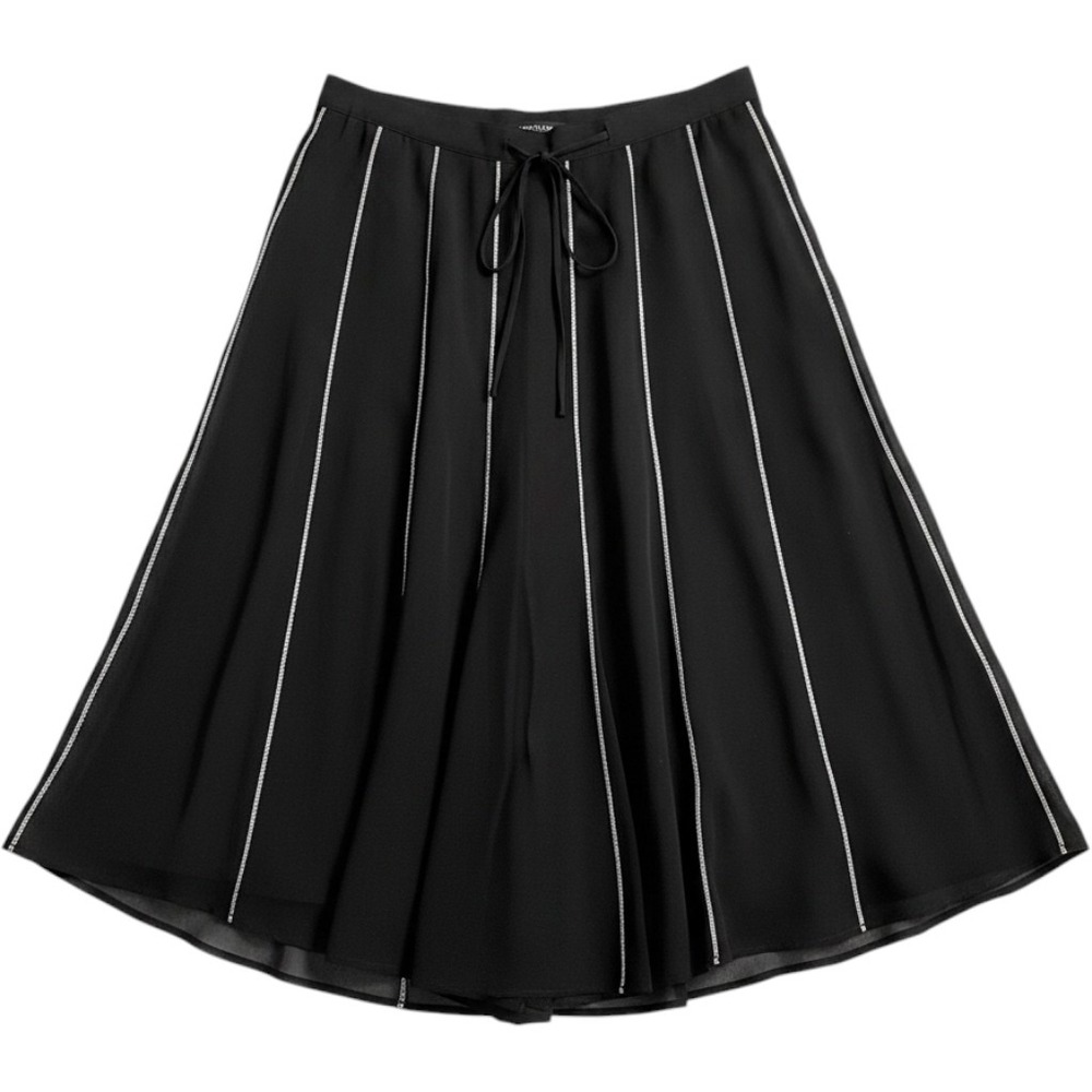 Grace Elements Swing Skirt 10 Silk Midi Black Silver Metallic Trim A-Line Lined‎